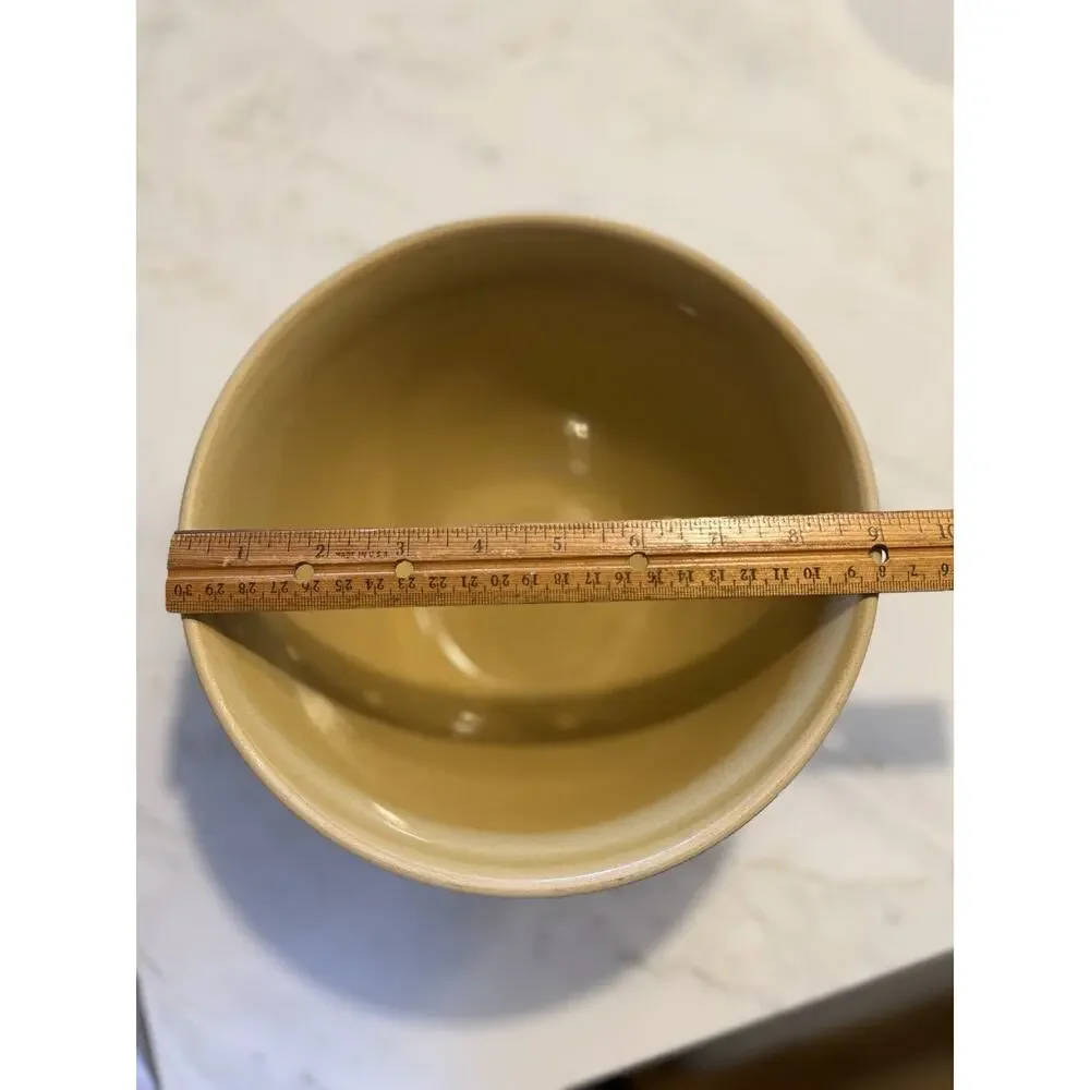 Estate Over and Back 9” Yellow Ware Mixing Bowl with Blue and Pink Stripes